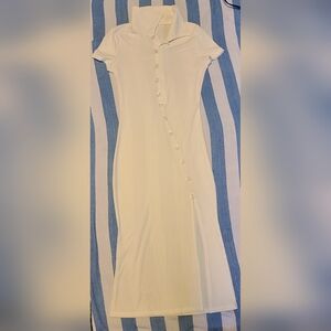 Cream Buttoned Sleeveless Sheath Midi Dress
